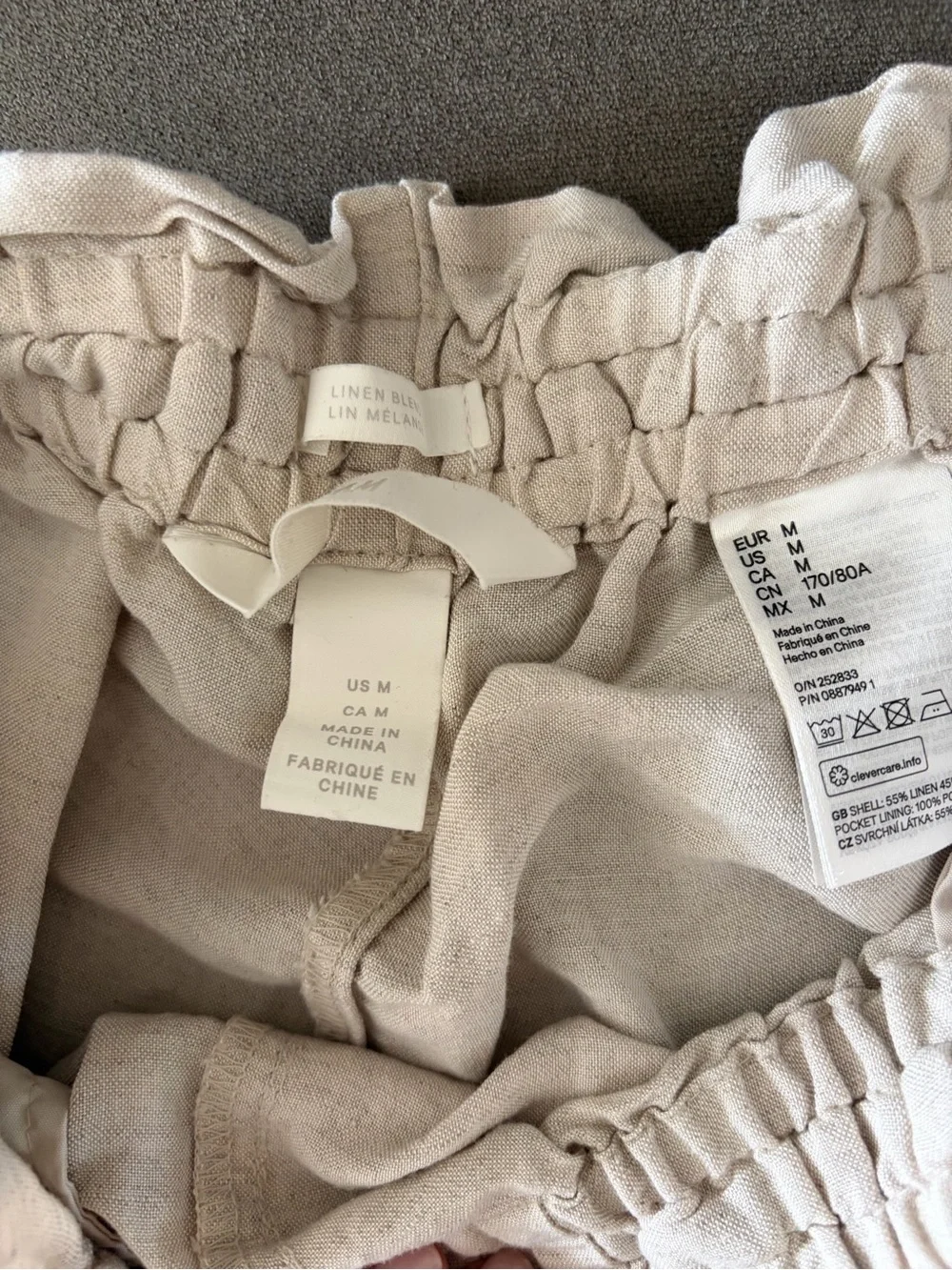 H&M Light Beige Drawstring Linen Jogger Pants M